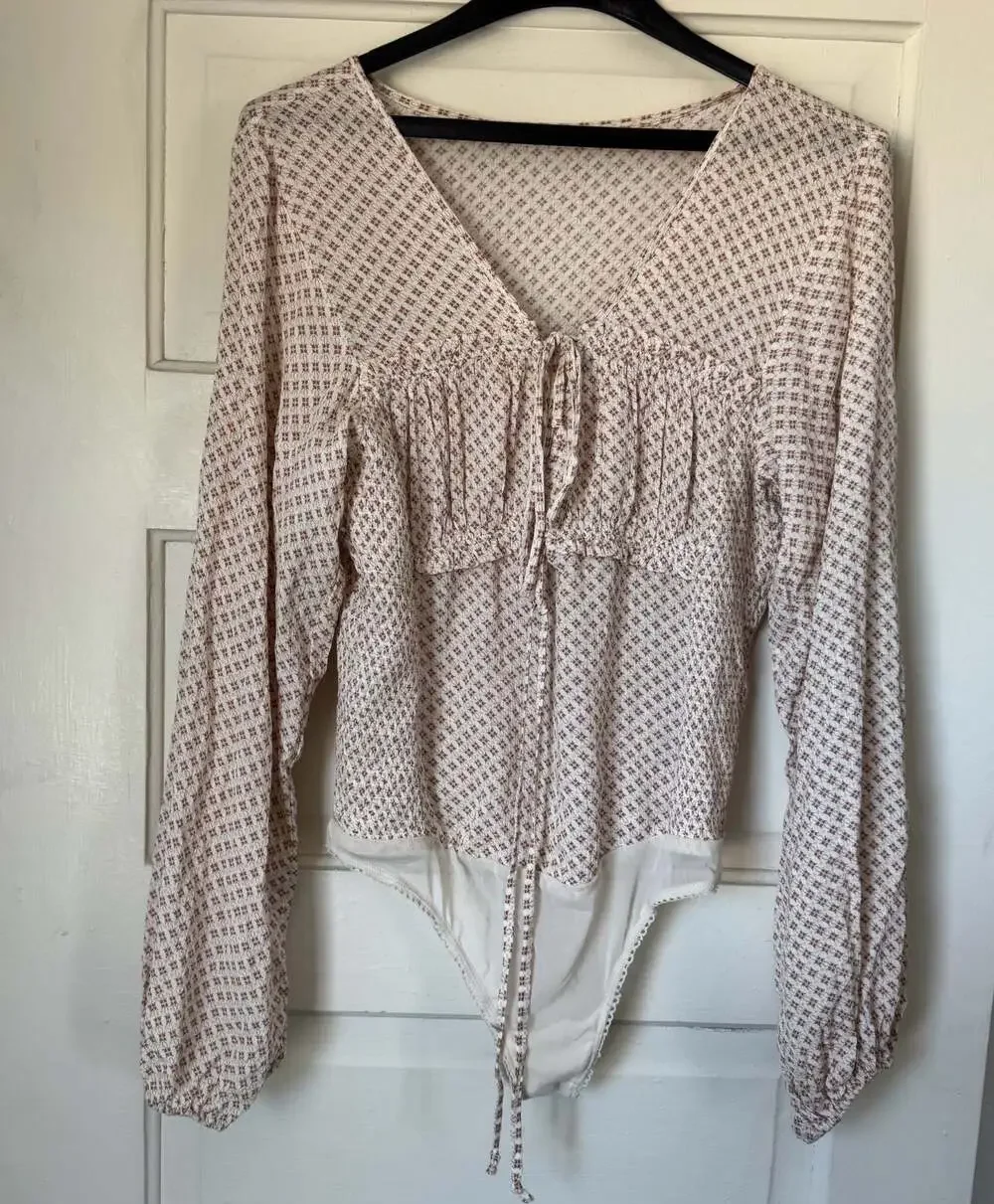 Free People Sunny Meadows Long Sleeve Tie Front Bodysuit L